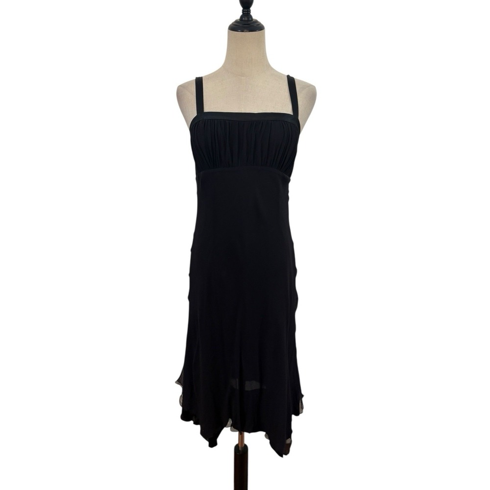 To The Max 100% Silk Black Dress Sz‎ 6 Empire Waist Handkerchief Cocktail Midi